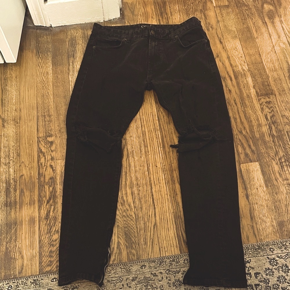 ORO Los Angeles Men's Black Ripped Skinny Jeans